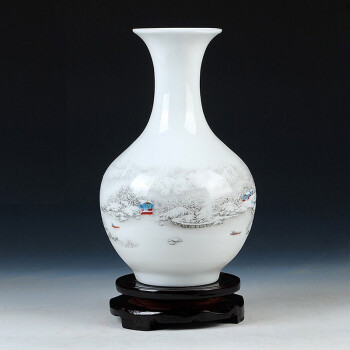 陶之念景德镇陶瓷器花瓶插花器家居饰品台面摆件客厅餐厅装饰工艺品摆设（单个）雪景带底座	
