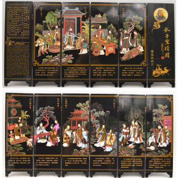 张家大院仿古漆器小屏风家居装饰摆件中国风特色礼品送老外礼物商务礼品会议纪念礼品民间工艺品孔子遗迹	