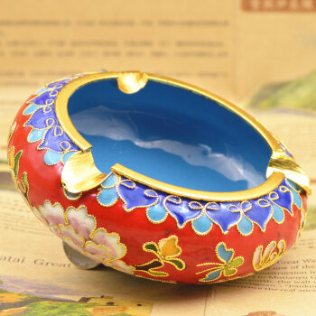 张家大院北京景泰蓝烟灰缸铜胎北京景泰蓝摆件民间特色手工艺品收藏纪念品四寸红色	