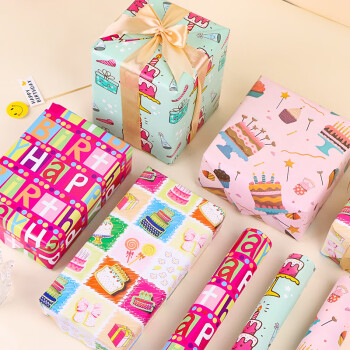 拾点渔包装纸圣诞节礼物包装纸生日礼物包装纸鲜花纸4张装送5米丝带	