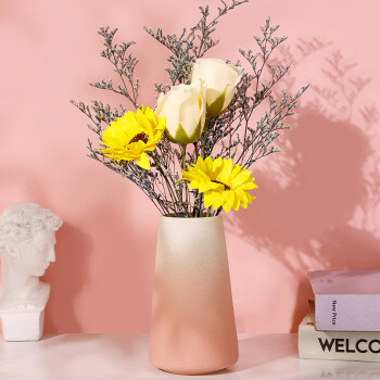 拜杰陶瓷花瓶花瓶插花器客厅工艺品摆件简约家居茶几装饰品白粉花瓶	